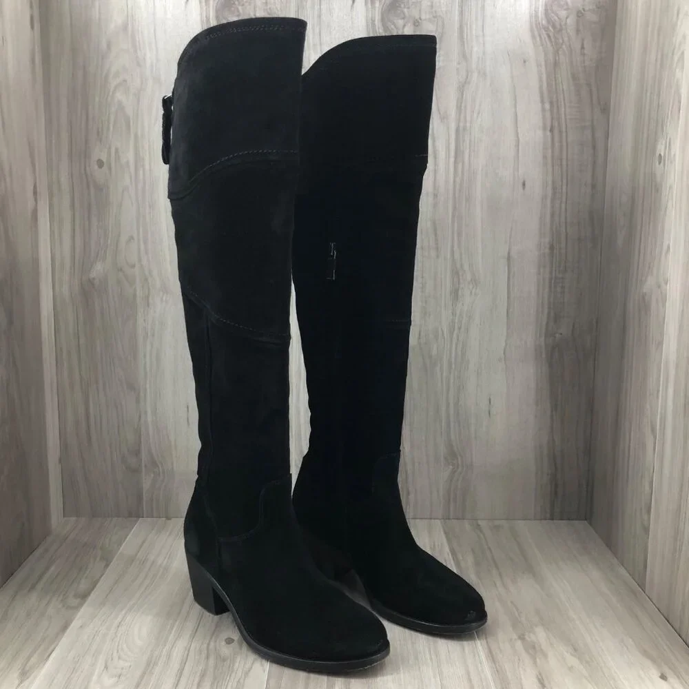 Alberto Fermani OTK Boots Womens EU 37 Black Suede Pull On Over the Knee